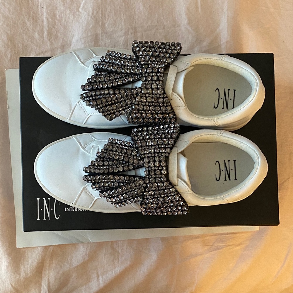 INC International Concepts Women's White Sneakers with Black Accents